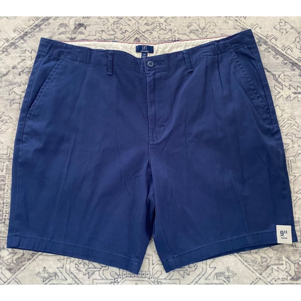 New George Mens Navy Blue 9" Inseam Stretch Chino Shorts Size 42 Above‎ The Knee